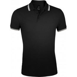 Рубашка поло мужская Pasadena Men 200 с контрастной отделкой, черная с белым