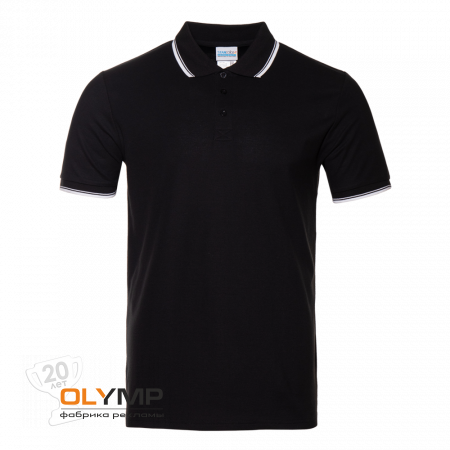 Рубашка поло мужская STAN с окантовкой хлопок/полиэстер 185, 04T                                                                                         чёрный   